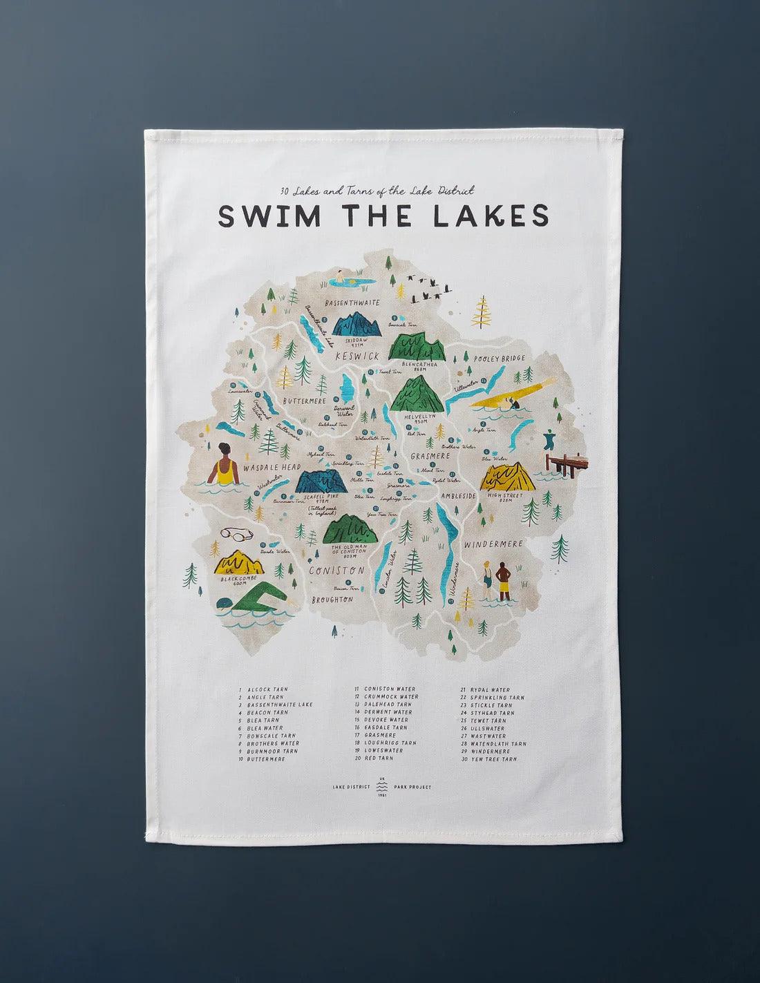 Swim The Lakes Tea Towel