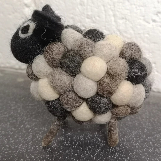 Grey Felted Pom Pom Sheep