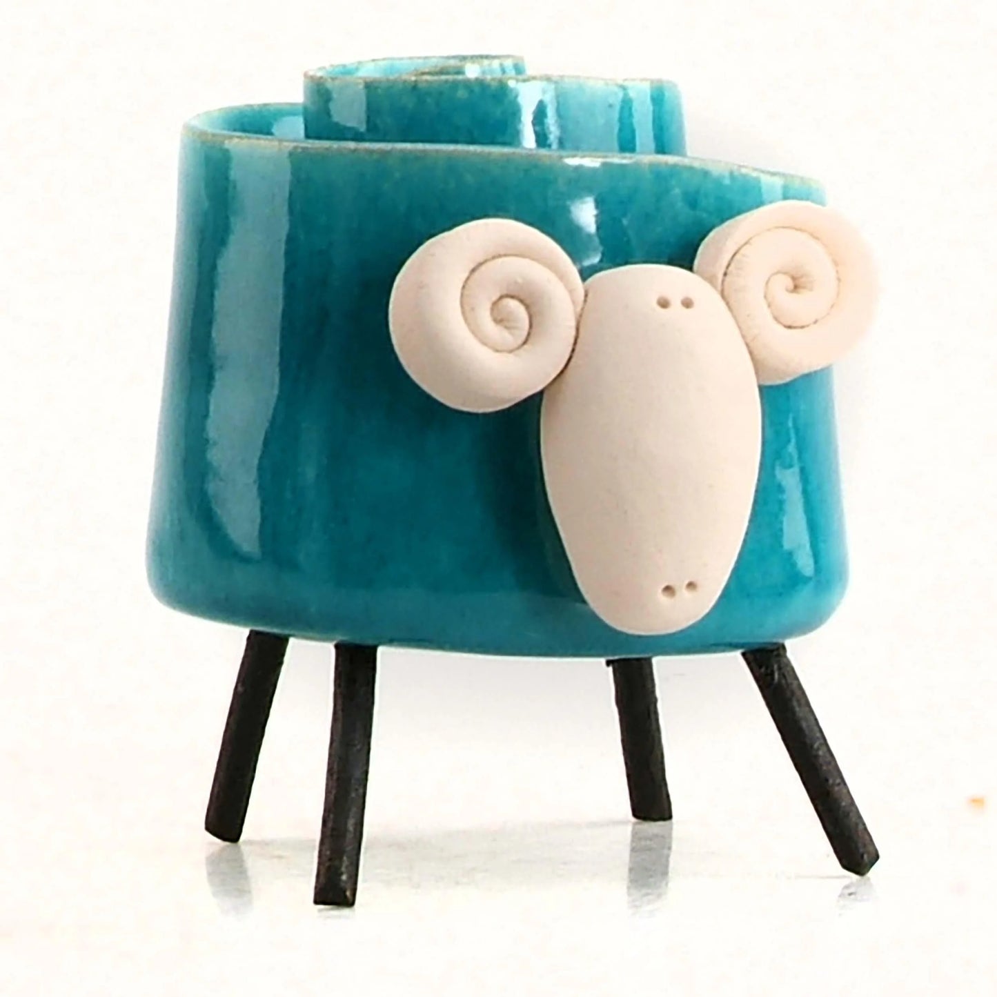Ceramic Scroll Ram Figurine