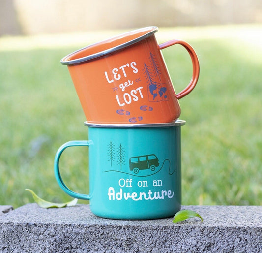 "Let's Get Lost" Orange Enamel Mug