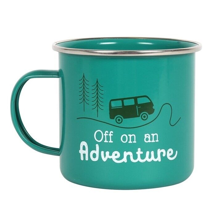 "Off On An Adventure" Green Enamel Mug